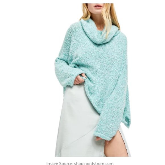 Free People Sweaters - Free People BFF Cowl Neck Boucle Sweater in Aqua Size Medium